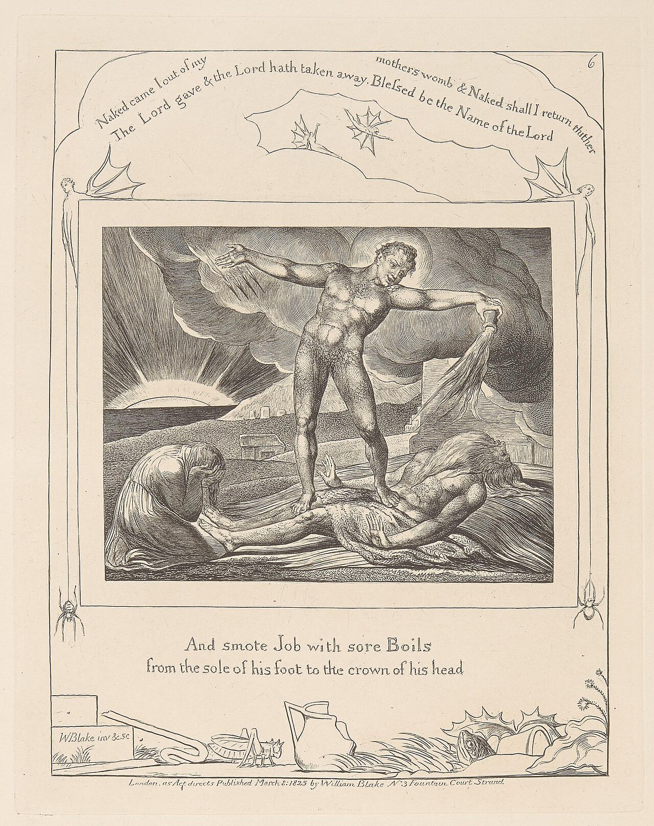 Satan Smiting Job with Boils, plate 6 of William Blake’s Book of Job series, in the Yale Center for British Art