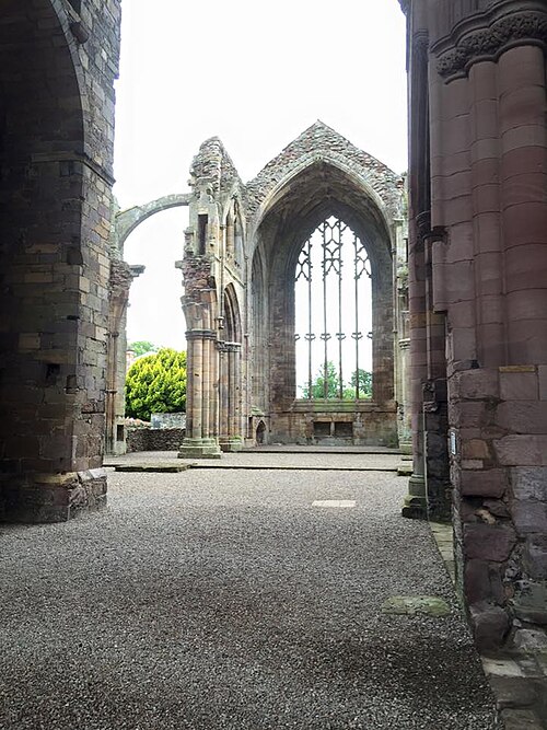 The medieval ruins of Melrose Abbey, associated with Waltheof