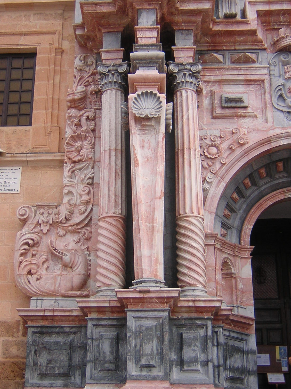 Carved columns on the sanctuary’s Baroque entrance in Caravaca de la Cruz