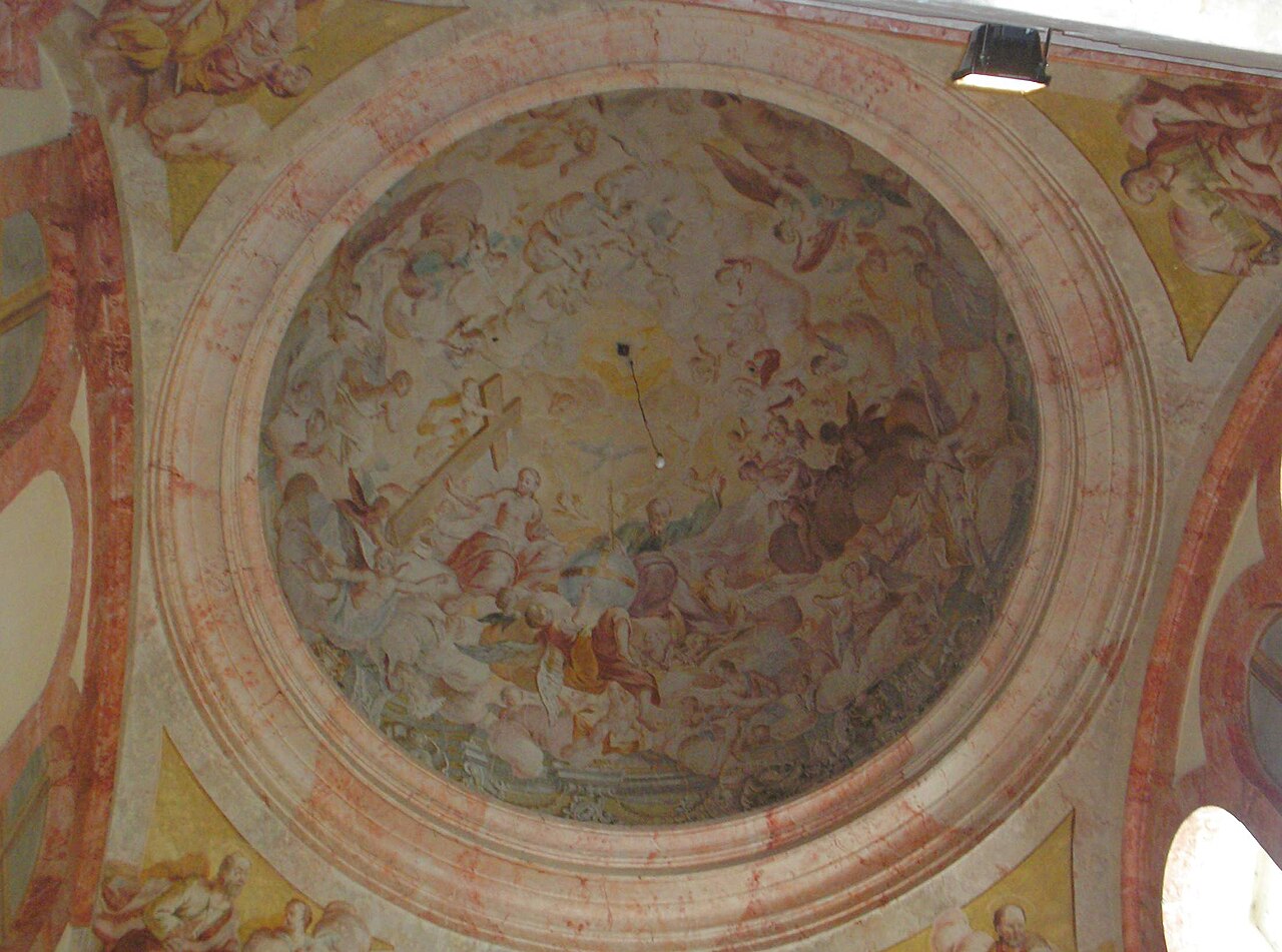 The frescoed ceiling of the Holy Cross Chapel at Batthyány Castle, Ludbreg