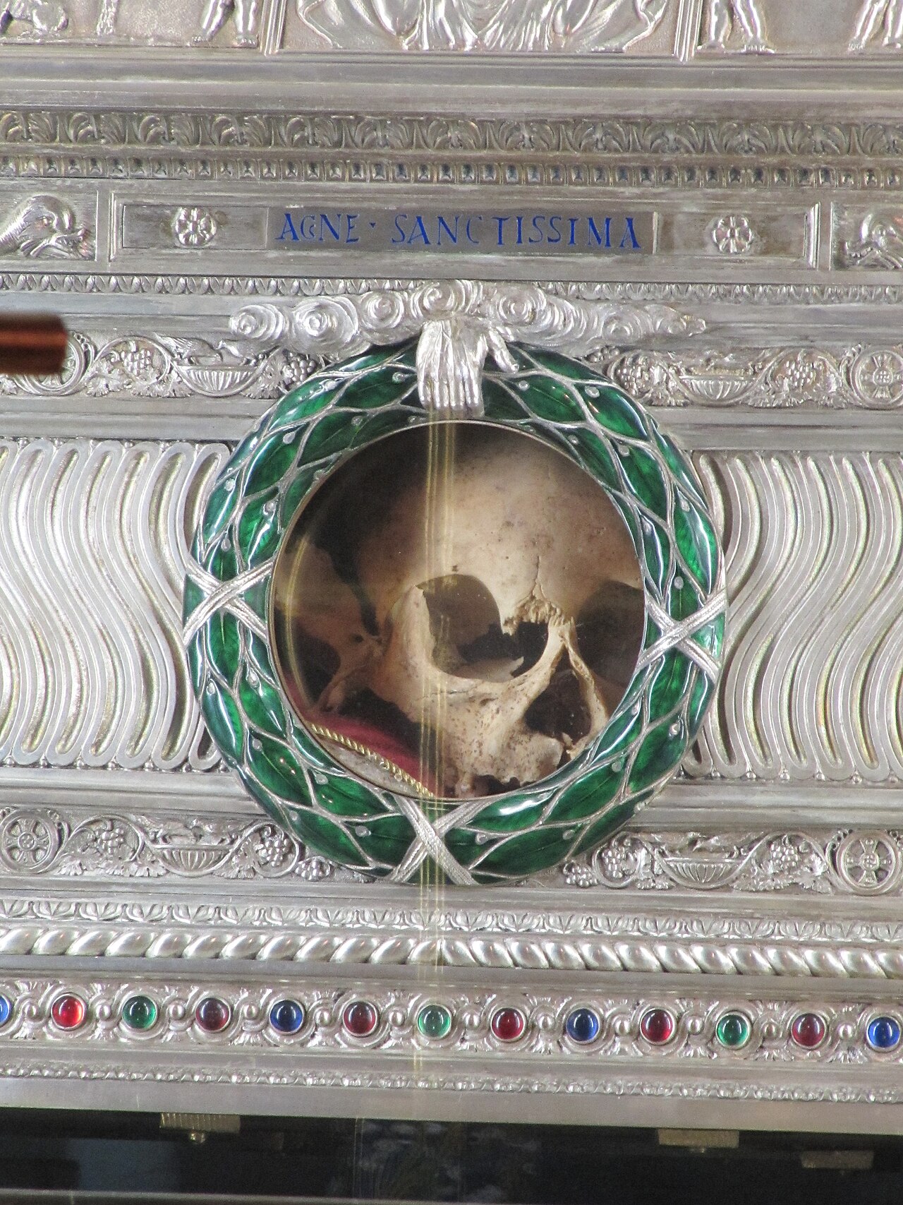 The skull reliquary attributed to Saint Agnes at Sant’Agnese in Agone, Rome