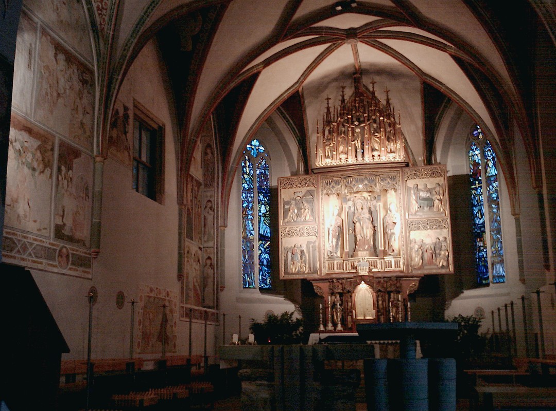 Interior and fifteenth-century wall paintings in Saint Oswald’s Church, Seefeld