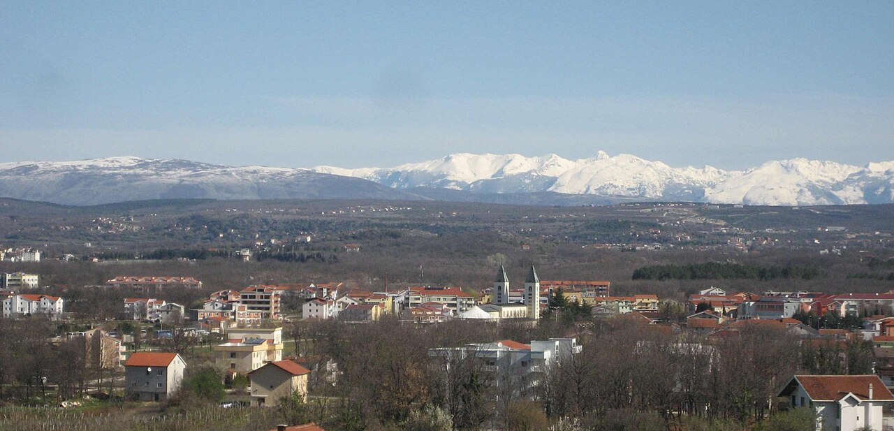 A panoramic view of Međugorje and its surrounding landscape