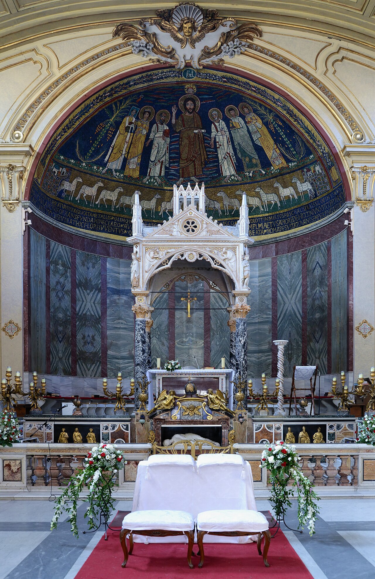 The historic interior of Santa Cecilia in Trastevere, Rome