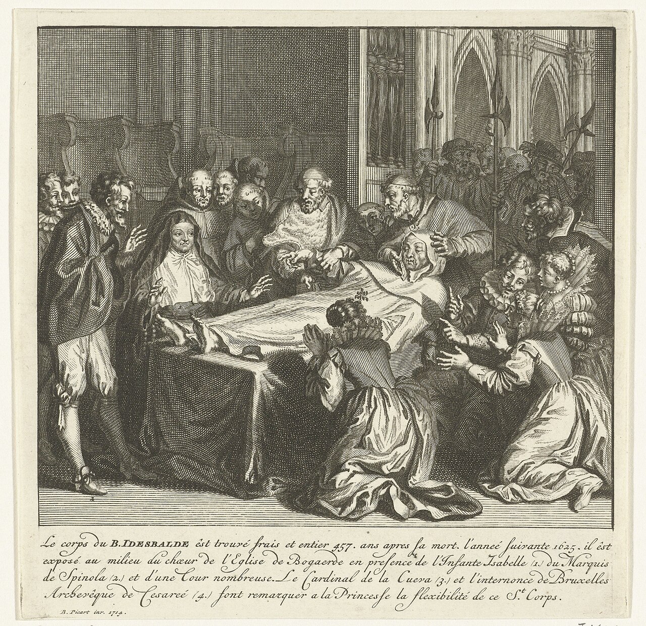 A historical print depicting the attributed body of Idesbald in 1625, from the Rijksmuseum collection