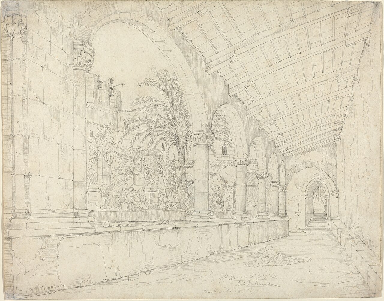 Anton Hallmann’s 1835 drawing of the cloister of Santa Maria di Gesù in Palermo, from the National Gallery of Art collection