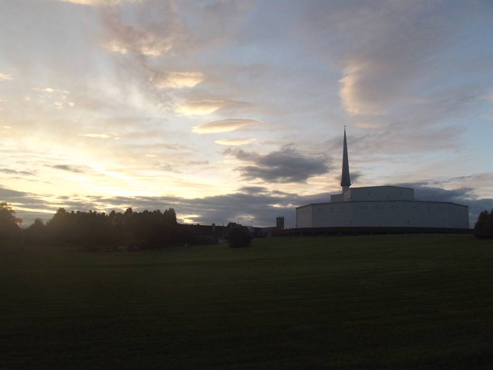The basilica at Knock Shrine at sunset