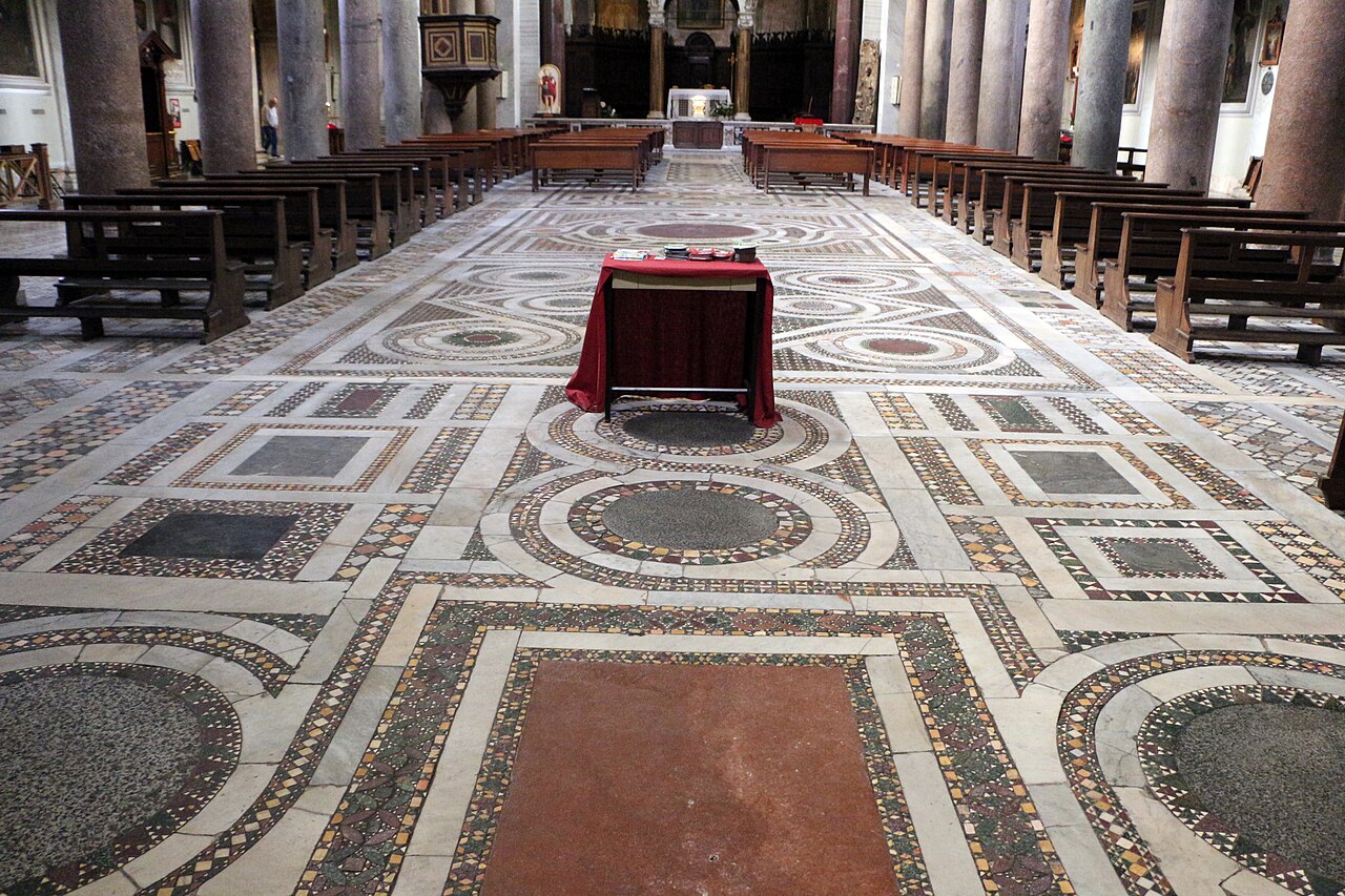 The medieval Cosmatesque floor inside San Crisogono