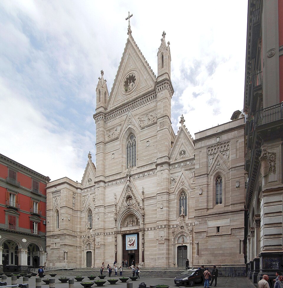 The façade of Naples Cathedral, the complex containing the Chapel of the Treasure of San Gennaro