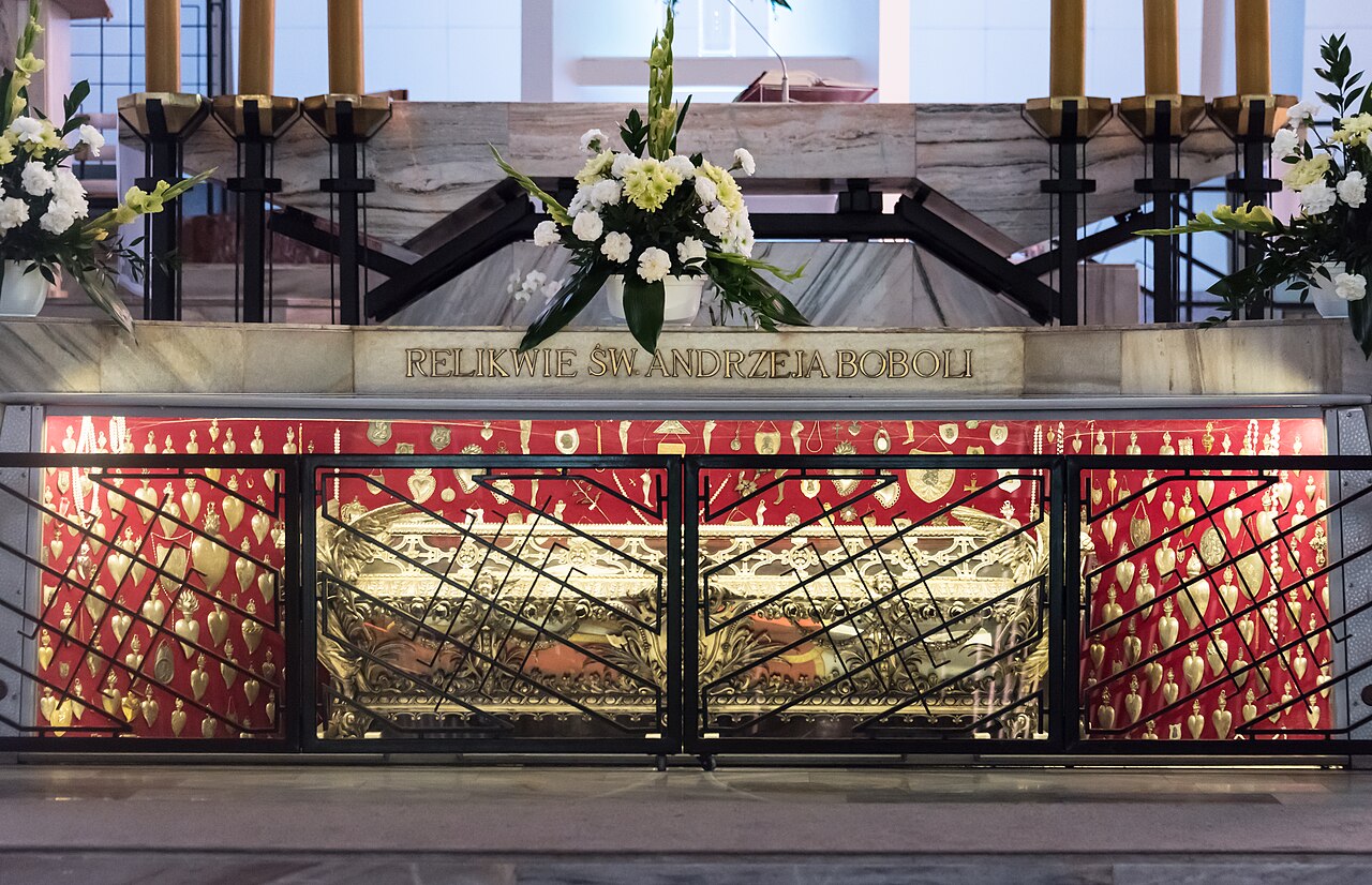 The reliquary identified as Andrew Bobola's in his Warsaw sanctuary