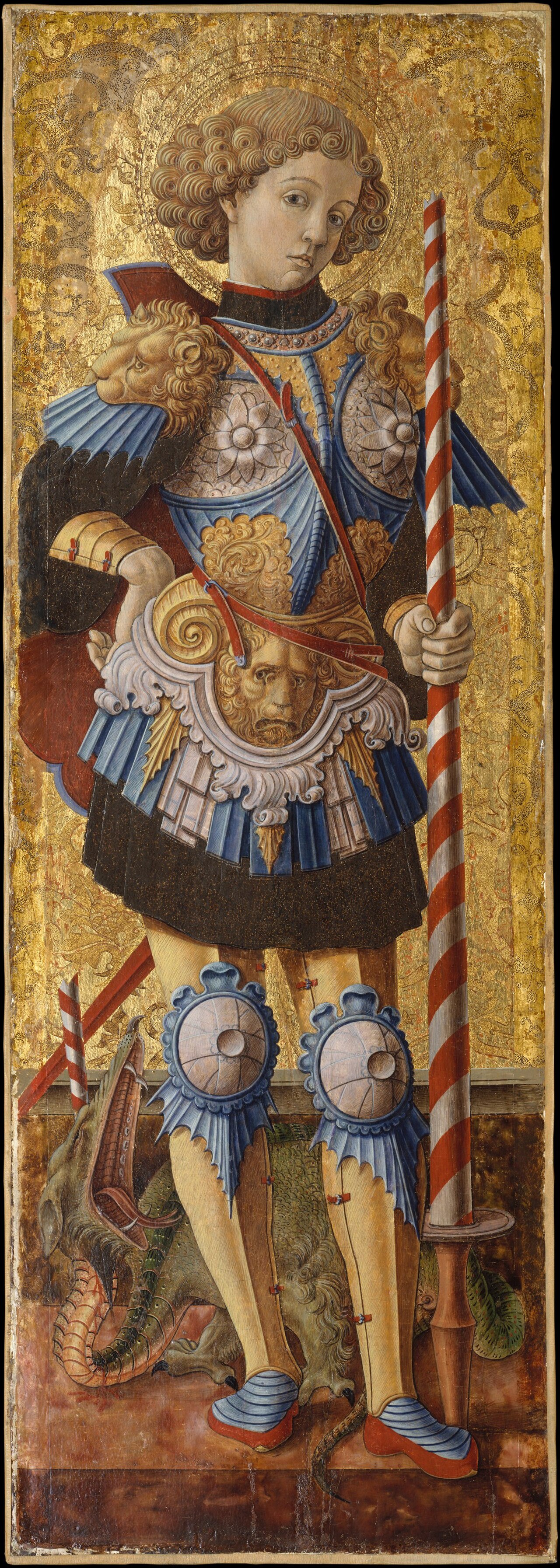 Carlo Crivelli’s Saint George in armor, with a dragon beneath his feet.