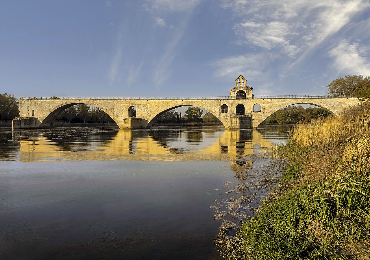 The medieval Saint-Bénézet bridge in Avignon in evening light