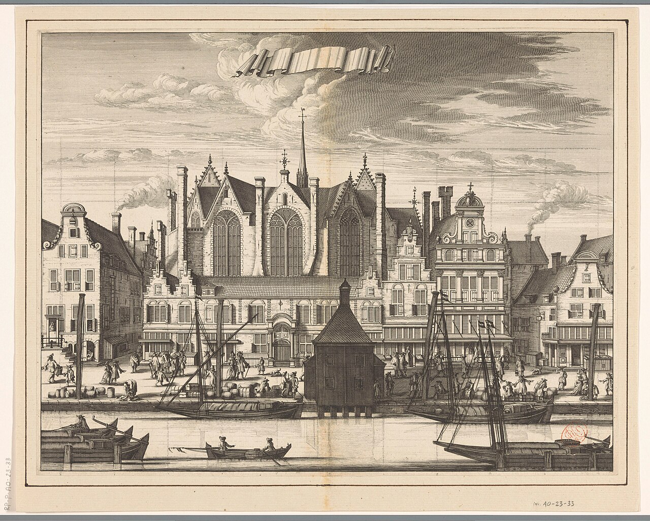 Historic print of the Heilige Stede, also called the Nieuwezijds Kapel, in Amsterdam, from the Rijksmuseum collection