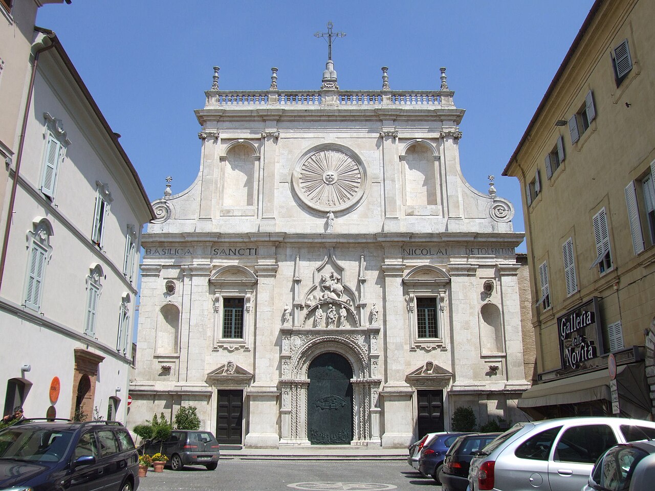The historic façade of the Basilica of Saint Nicholas in Tolentino