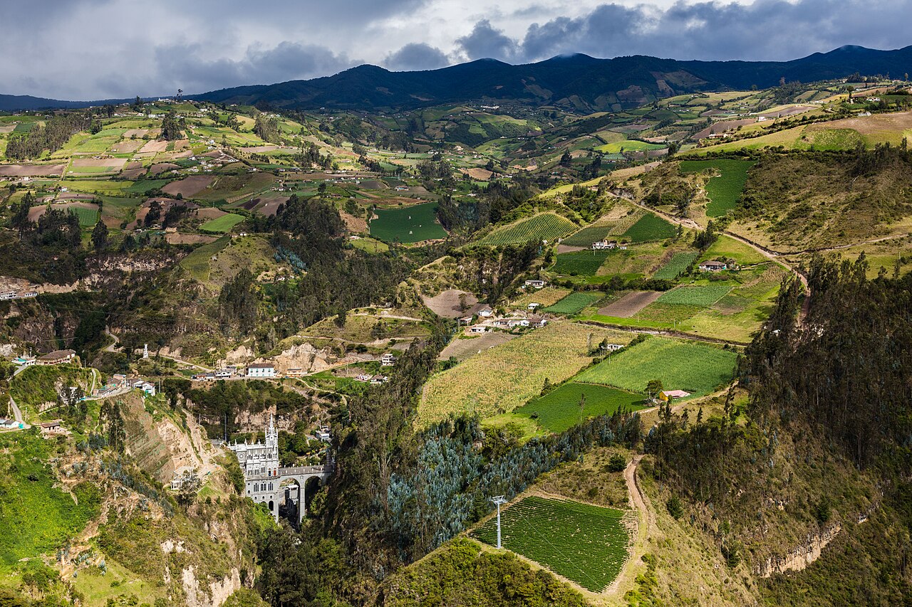 Las Lajas Sanctuary and its surrounding river gorge near Ipiales, Colombia