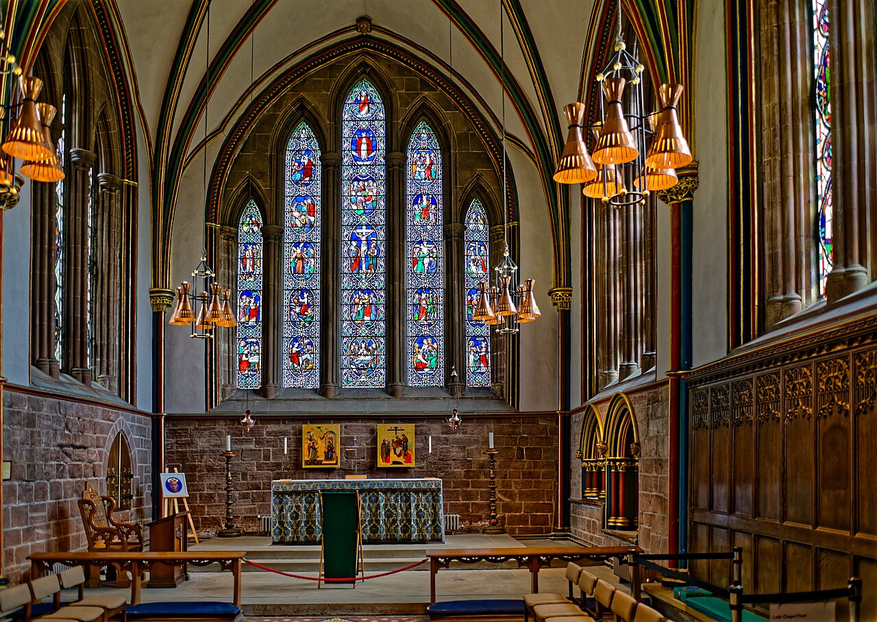 The Lady Chapel setting of the reconstructed medieval Werburgh shrine inside Chester Cathedral