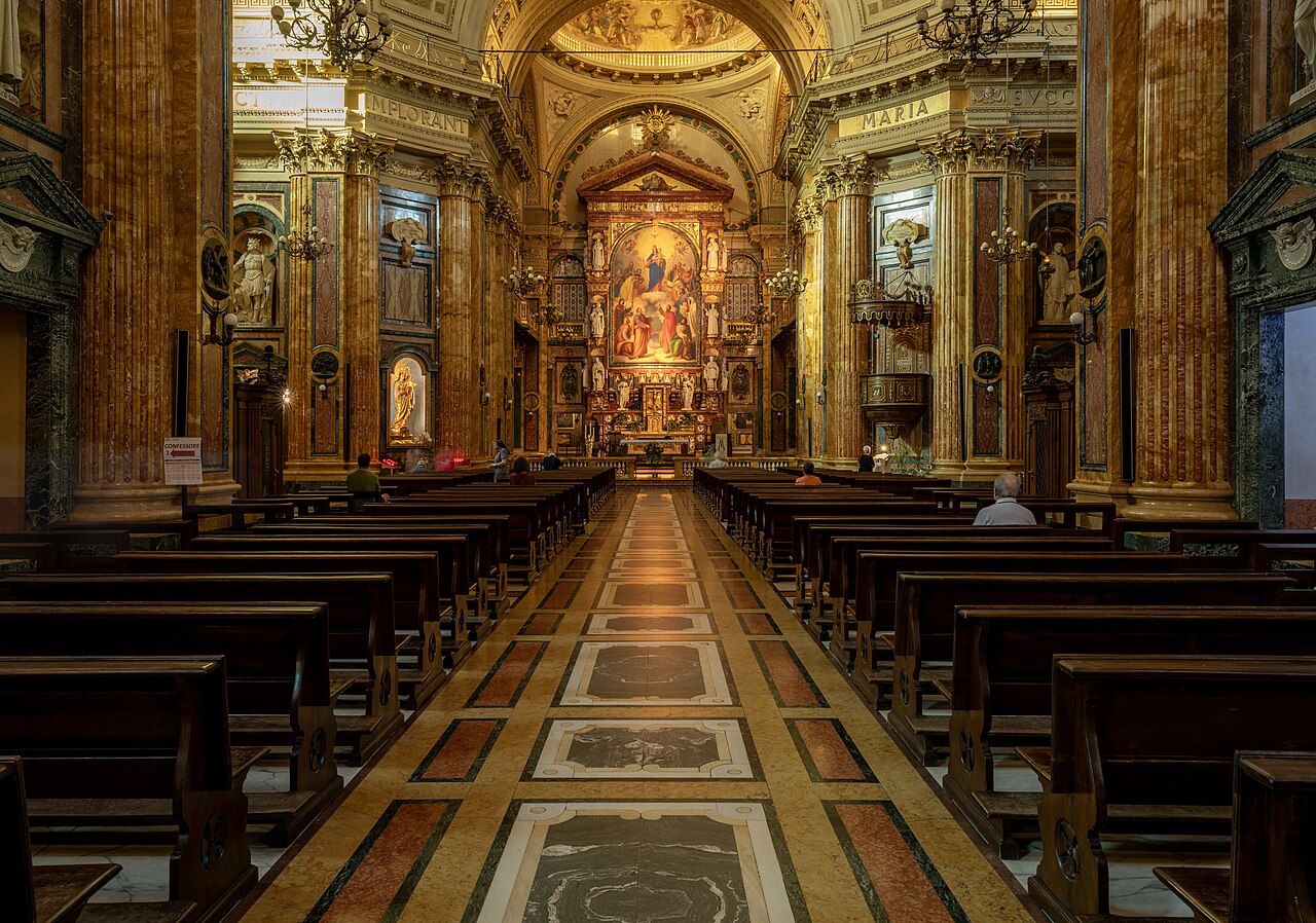 The historic interior of Maria Ausiliatrice in Turin