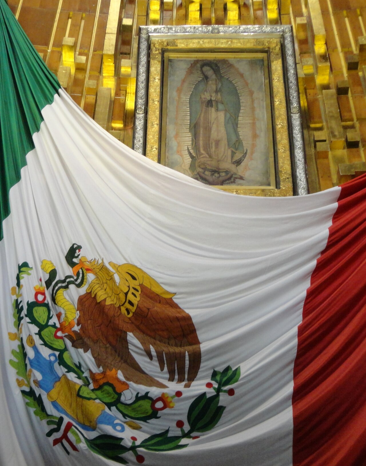The image of Our Lady of Guadalupe associated with the tilma at the Basilica of Guadalupe in Mexico City