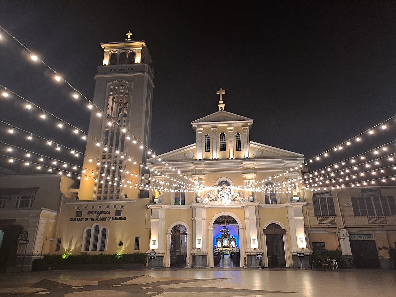 The Minor Basilica of Our Lady of Manaoag illuminated at night